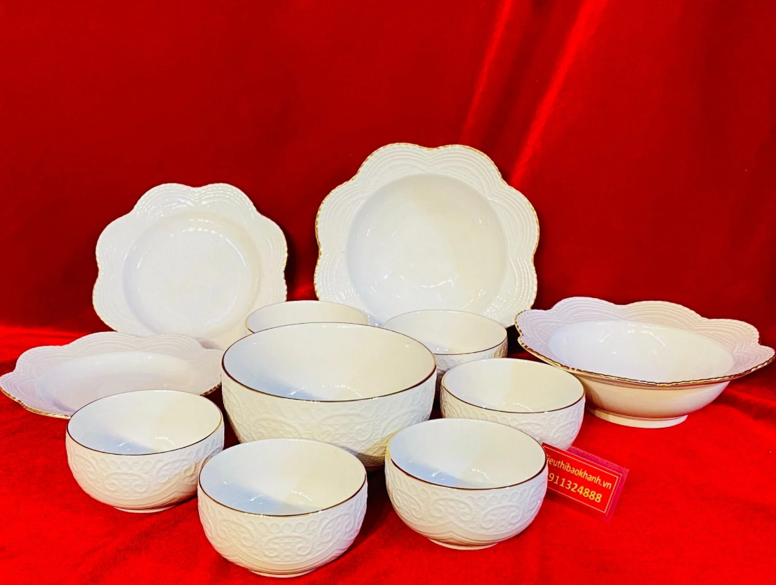 Set bát đĩa thờ cúng cực xinh gốm sứ Bát Tràng 2